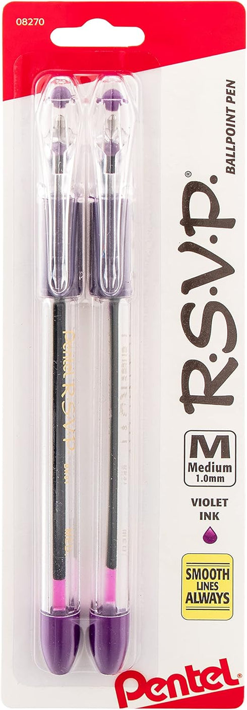 Pentel R.S.V.P. Ballpoint Pen, Medium Line, Violet Ink, 2 Pack (BK91BP2V)...