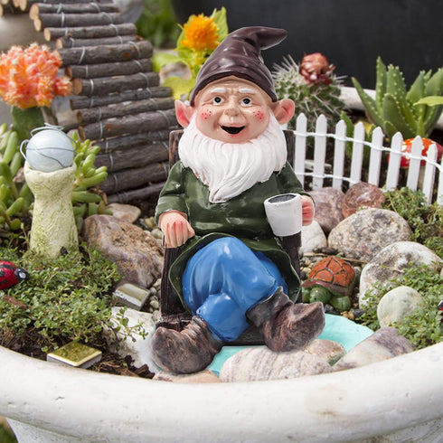 Drinking Coffee Garden Gnome Statue, Wizard Gnome 3D Dwarves, Polyresin Outdoor Sculpture Gnome Statue Garden Figurine Art Garden Decoration for L...