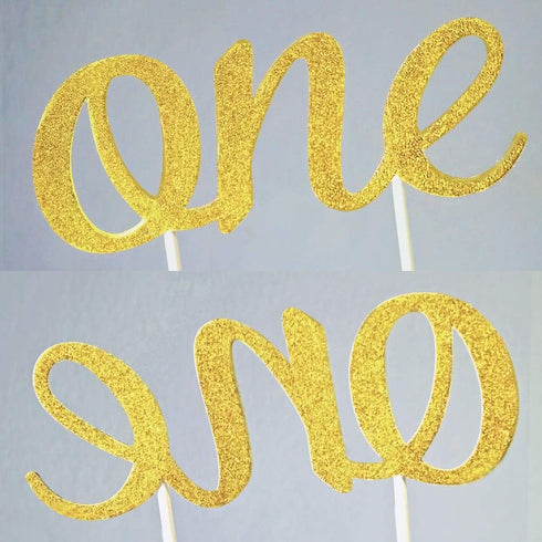 Gold 1st Birthday Topper, Double Sided Glitter, Number One Cake Topper Decoration, One Year Bday Party Decor for Girls and Boys, Couples And Marri...