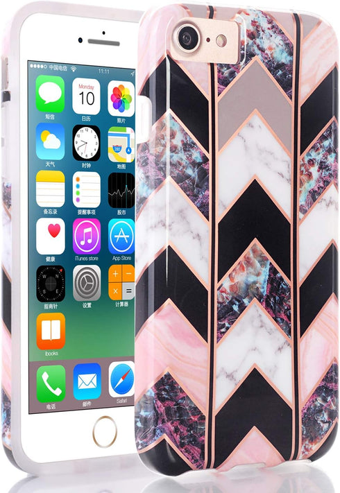BAISRKE Shiny Rose Gold Wave Geometric Marble Case Slim Soft TPU Rubber Bumper Silicone Protective Phone Case Cover Compatible with iPhone 8 / iPh...