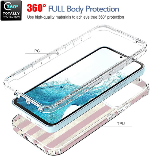 Phone Case for Galaxy A54 5G Case, Samsung A54 5G SM-A546U Case with Tempered-Glass Screen Protector, Cute Clear Flag Pattern Full Body Protective...