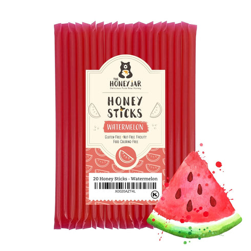 The Honey Jar Watermelon Flavored Honey Sticks - Pure Honey Straws For Tea, Coffee, or a Healthy Treat - One Teaspoon of Flavored Honey Per Stick ...