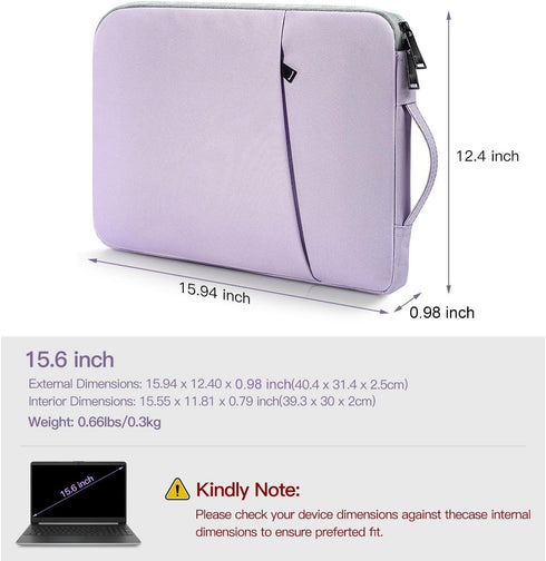 15.6 Inch Laptop Sleeve Case Water-Resistant Computer Bag with Handle for HP Lenovo Dell ASUS Acer Chromebook 15 / HP Envy X360 15.6 / Acer Aspire...
