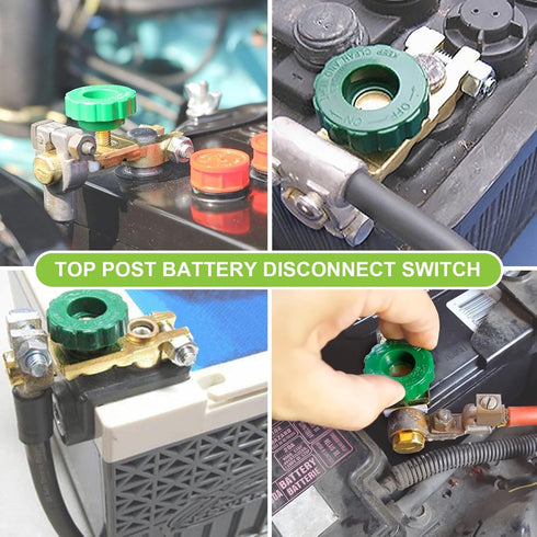 Spurtar Car Battery Disconnect Switch 12V - 24V Top Post 2Pcs, Quick Disconnect Battery Cut Off Switch for Truck RV Boat Vehicles, Green Knob...