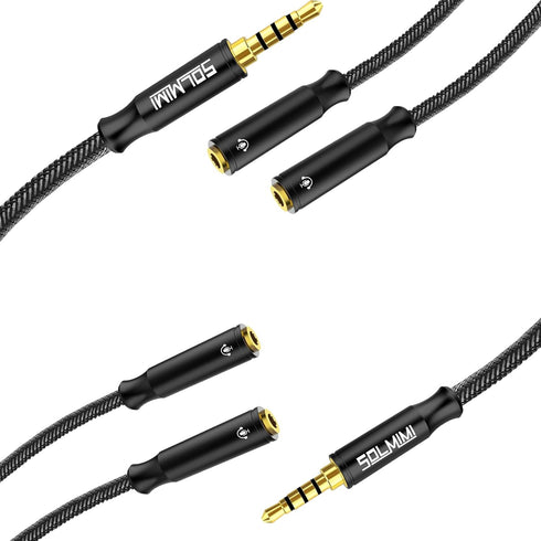 Audio Splitter 3.5mm (2 Pack),Headphone Splitter 3.5mm for 2 Headphones,4 Pole Trrs Braided 3.5 Mm Splitter One Male Two Female for Headset Pc Sma...