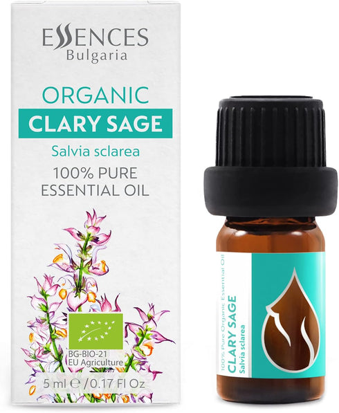 Essences Bulgaria Organic Clary Sage Essential Oil 1/6 Fl Oz | 5ml | Salvia sclarea | 100% Pure and Natural | Undiluted | Therapeutic Grade | Fami...