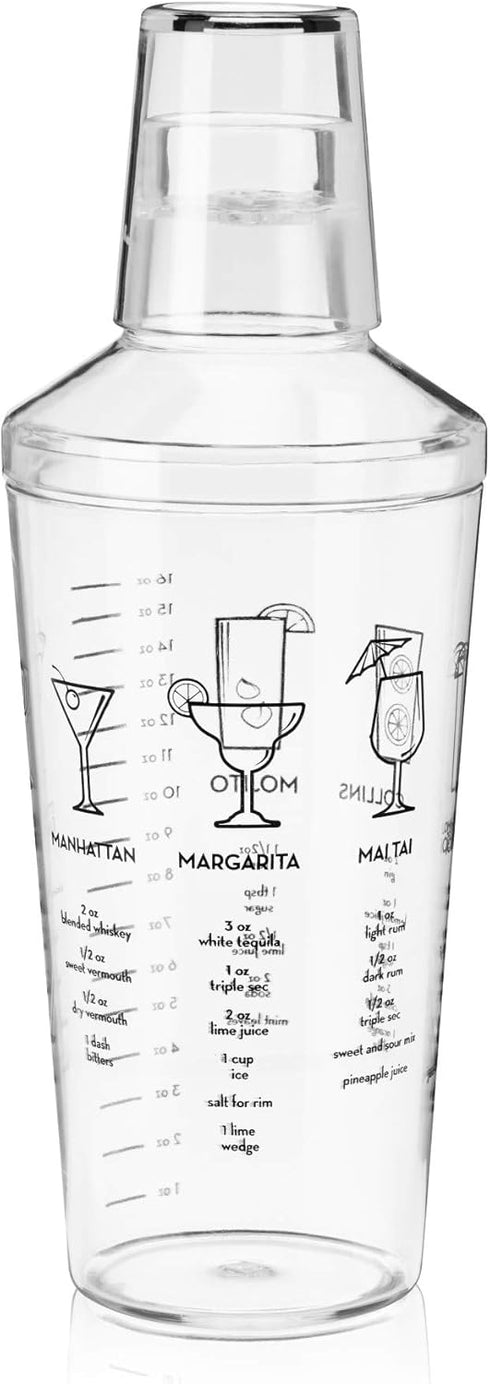 True Plastic Cocktail Shaker for Margarita, Cold Brew Cocktails, Includes 7 Classic Recipes, Espresso Martini Shaker, Home Bar Gifts, Bar Tools, B...