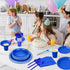 Blue Party Birthday Supplies, Blue Paper Plates Napkins Cups, Disposable Dinnerware Set Serves 25, Blue Plastic Forks Knives Spoon for Wedding Bri...