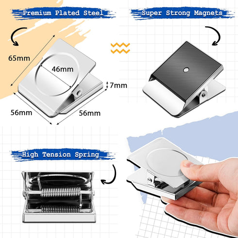 4 Pack Magnetic Clips Heavy Duty, 2.2 Inch Extra Large Clip Magnets, Fridge Magnet Clips, Strong Magnet Clips for Whiteboard, Office Magnets....