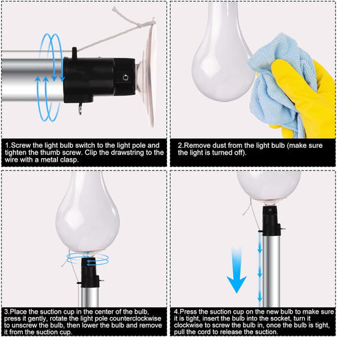 Light Bulb Changer for High Ceilings, with Rope & Anti-Dust Cloth Suction Cup Light Bulb Remover Light Bulb Changing Tool Compatible with DocaPole...