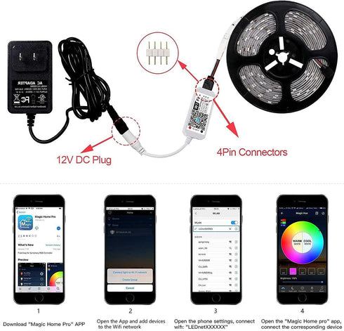 Smart LED WiFi Controller, Updated Wireless 24 Keys RF Remote Control for GRB BGR RGB LED Strip Lights, Compatible with Alexa Google Assistant IFT...