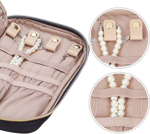 NISHEL Travel Jewelry Case, Travel Organizer for Necklaces, Earrings, Rings, Bracelets, Watch, Black...