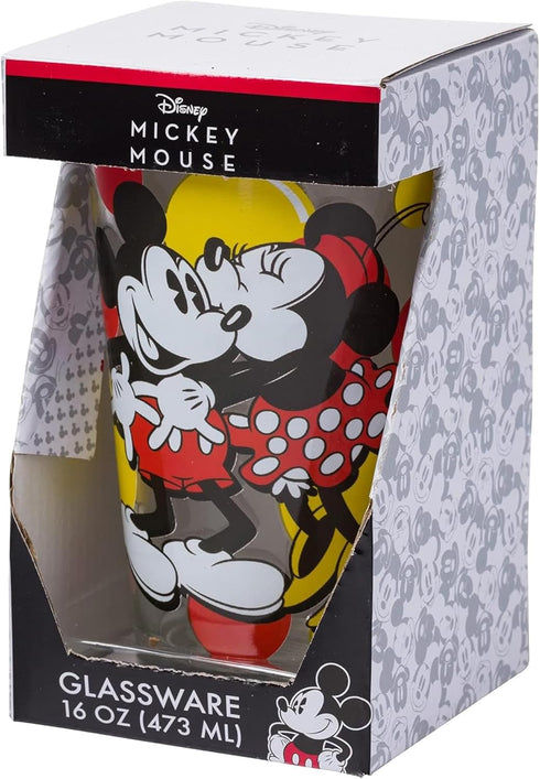 Silver Buffalo Disney Classic Mickey and Minnie Mouse Kiss Dots Pint Glass, 16 Ounces...
