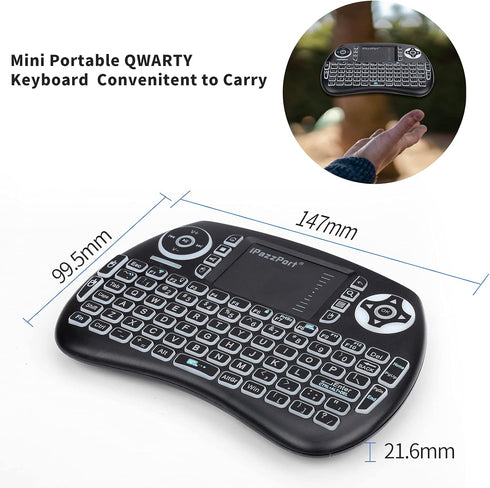 iPazzPort (Newest Upgrade) Mini Bluetooth Keyboard with Touchpad (Handheld Keyboard), Backlit Mini Wireless Keyboard with 2.4G USB Dongle for Goog...