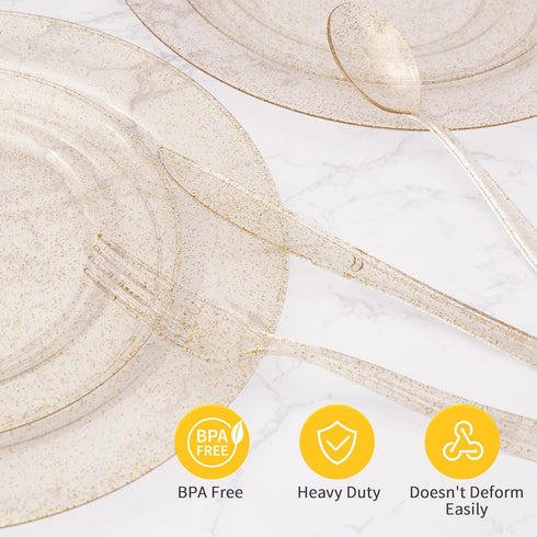 Goodluck 150 Pack Gold Glitter Plastic Forks, Heavy Duty Gold Glitter Forks Disposable, Gold Glitter Plastic Cutlery Perfect for Weddings, Parties...
