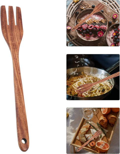 Cabilock Wooden Forks Long Handle Reusable Wooden Fork: Japanese Style Wood Salad Dinner Fork Handmade Kitchen Utensil Tableware Dinnerware for Ho...