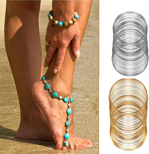 200Pcs Jewelry Beading Wire for Jewelry Making,Bracelet DIY Jewelry Craft Wire Memory Wire Cuff for Jewelry DIY White K,Gold(0.6 mm Thickness,6 cm...