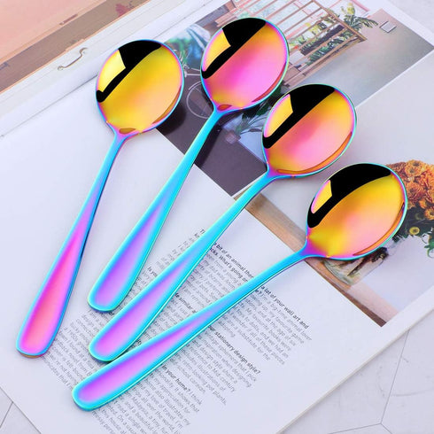 Soup Spoons, Color ME Rainbow 18 10 Stainless Steel Round Spoons, Set of 10...