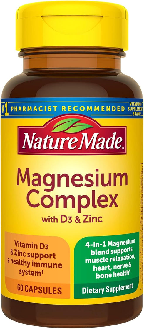 Nature Made Magnesium Complex with Vitamin D and Zinc Supplements, Magnesium Supplement for Muscle, Nerve, Heart & Bone Support with Vitamin D3 & ...