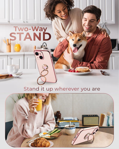 XYZ for iPhone 14 Case with Stand, Phone Case with Double Ring Kickstand, Women Girls Bling Luxury Protective Case Heart for iPhone 14, Pink...