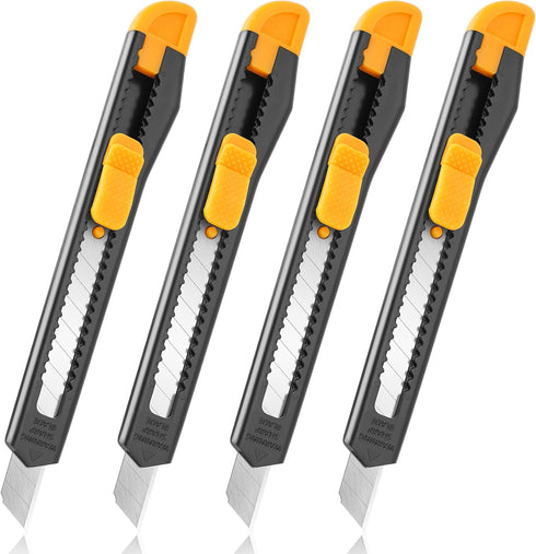 4 Pack Box Cutter Retractable, Utility Knife 9MM Wide Snap-Off Blades, Exacto Knife for Cutting Box, Wrapping, Cardboard, Extended Razor Knife, Bo...
