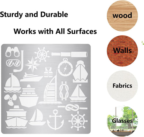 GORGECRAFT 6.3 Inch Metal Nautical Stencil Stainless Steel Ocean Anchor Lighthouse Painting Reusable Template Journal Tool for Painting, Wood Burn...