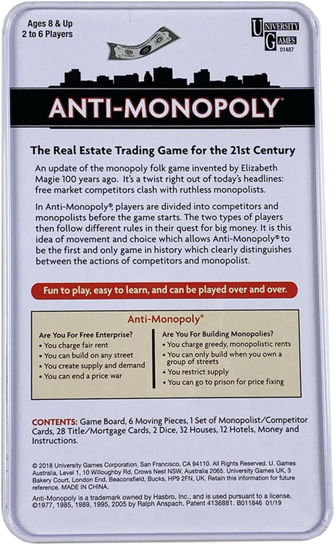 Anti-Monopoly Game Tin Travel by University Games |The Real Estate Trading Game for the 21st Century | Fun, Challenging Game in Travel Tin | For A...