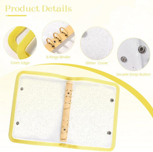 A6 Notebook Binder Cover, Soft PVC 6-Ring Binder Cover with Double Snap Button Glitter Loose Leaf Folder Protector for Refill Paper Budget Cash En...