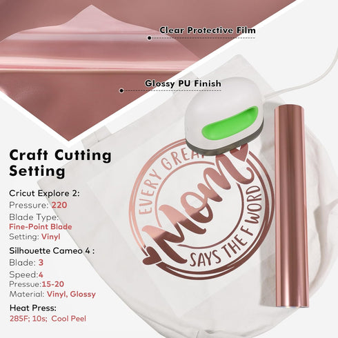Metallic HTV 12" X 6ft Heat Transfer Vinyl Roll Rose Gold Foil Iron On Vinyl for Tshirt Compatible with All Cutting Machines...