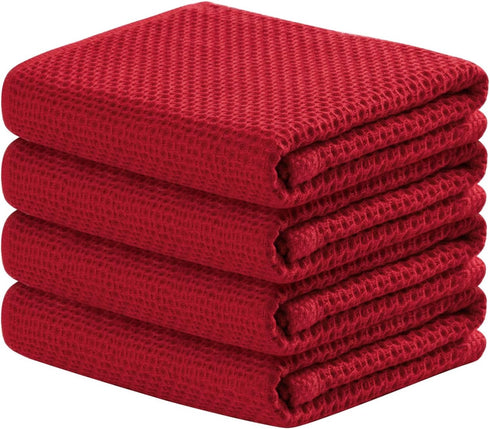 joybest Cotton Kitchen Towels, 4-Pack Waffle Weave Ultra Soft Absorbent Dish Towels Quick Drying Kitchen Dish Cloths, 18 in x 28 in, Red...