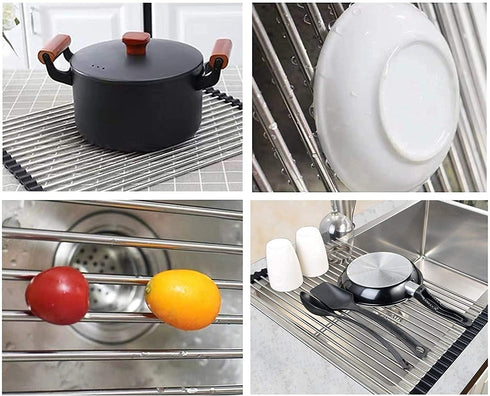 Stainless Steel Roll Up Dish Rack Over The Sink Roll Out Dish Drying Rack for Kitchen Dishes,Cups...
