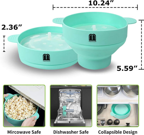 MMUGOOLER Original Microwave Popcorn Popper Silicone Popcorn Maker, Collapsible Bowl with Lid BPA Free and Dishwasher Safe, Quick & Easy(Blue)...