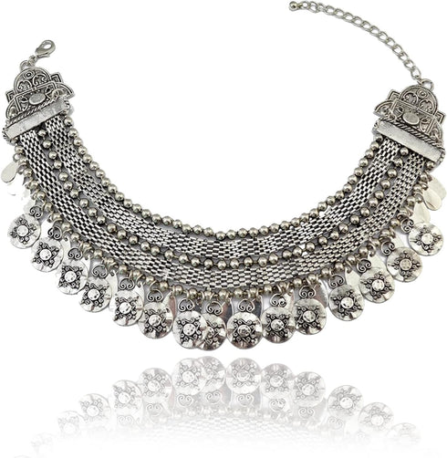idealway Retro Boho Tribal Tassel Collar Bib Chain Chunky Pendant Statement Necklace Choker for Women...