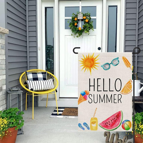 Hello Summer Garden Flag 12x18 Inch Double Sided Burlap, Beach Sign Yard Outdoor Decor Small Flags DF281...