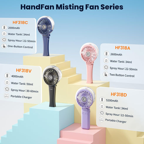 HandFan Upgraded Portable Handheld Misting Fan, Rechargeable Personal Mister Fan, Spray Water Mist Fans, Foldable Mini Cooling Hand Fans for Summe...