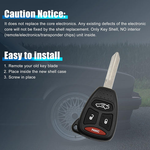 uxcell 4 Buttons Uncut Key Fob Remote Control Case Shell Replacement KOBDT04A for Chrysler for Dodge...