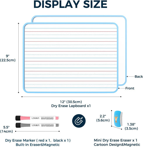 LOUKIN Small Dry Erase Lapboard, 9 x 12 Inch Double Sided (Ruled/Plain), Seamless Frame Design, Mini Magnetic Whiteboard Set, Great for Kids, Clas...