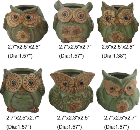 Ogrmar 6Pack Owl Plant Window Boxes Cute Owl Flower Pot/Modern Ceramic Succulent Planter Pots/Tiny Flower Plant Containers Animal Decor (Owl Flowe...