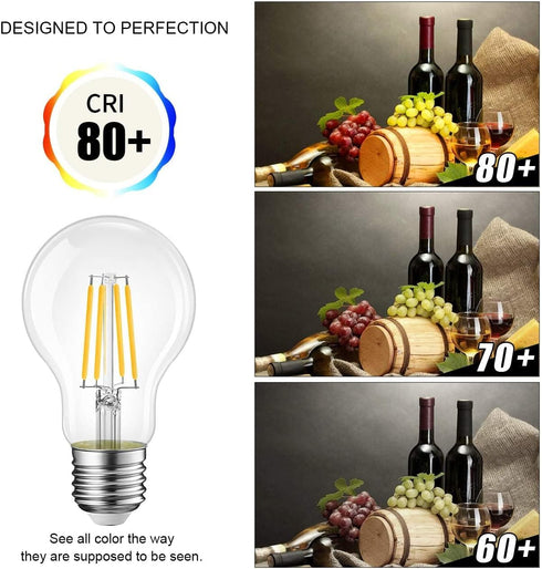 Dimmable E26 LED Light Bulbs,40 Watt Equivalent,Warm White 2700K Classic Clear Glass A19 LED Filament Bulb Pack of 6...