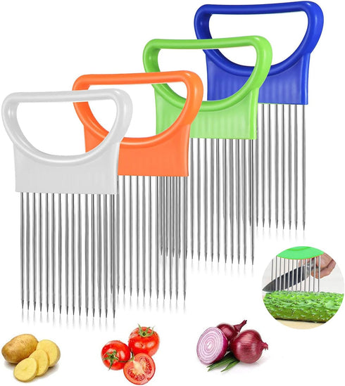 Onion Slicer- 4 Pcs Potato Chips Slicer Stainless Steel Onion Holde Ultra-thin Potato Cutter Slicer Vegetable Tomato Lemon Meat Fork Slicing for K...