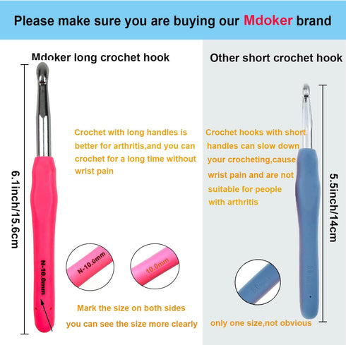 Mdoker Extra Long Crochet Hooks,Large Size L/11(8.0mm) Crochet Needles,Ergonomic Grip Soft Handles for Handmade DIY Crocheting,Perfect for Arthrit...