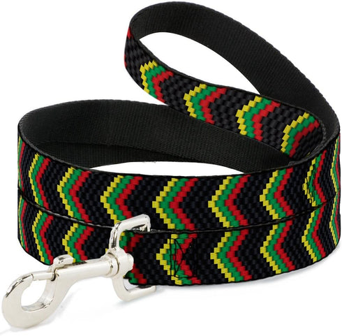 Buckle-Down Pet Leash - Chevron Weave Black/Rasta - 4 Feet Long - 1" Wide...