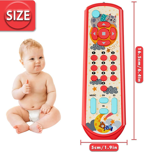 Baby Remote Control Toy - 3 languages Spanish & French & English Learning Toys, Musical, and Safe Simulation TV Remote for 6-12 Months Old Boys an...