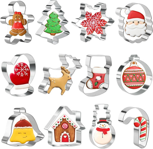 Kaishane Cookie Cutters Christmas Shapes Set of 12 - Gingerbread Man, Snowflake, Christmas Tree & More Shapes Stainless Steel Biscuits Cutter...