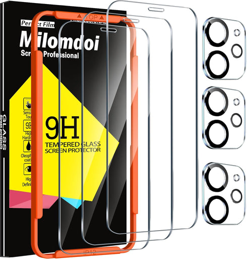 Milomdoi 3 Pack Screen Protector for Apple iPhone 12 with 3 Pack Tempered Glass Camera Lens Protector, Ultra 9H Accessories, Case Friendly, Mounti...