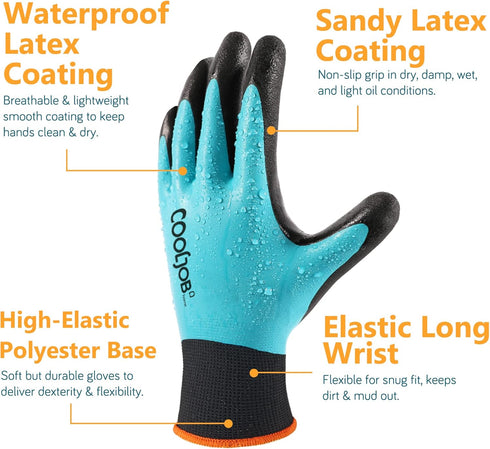 COOLJOB Waterproof Gardening Work Gloves Gifts for Women & Men, Double Rubber Coated Non-slip Working Gloves Bulk for Garden Yard Gardener Outdoor...