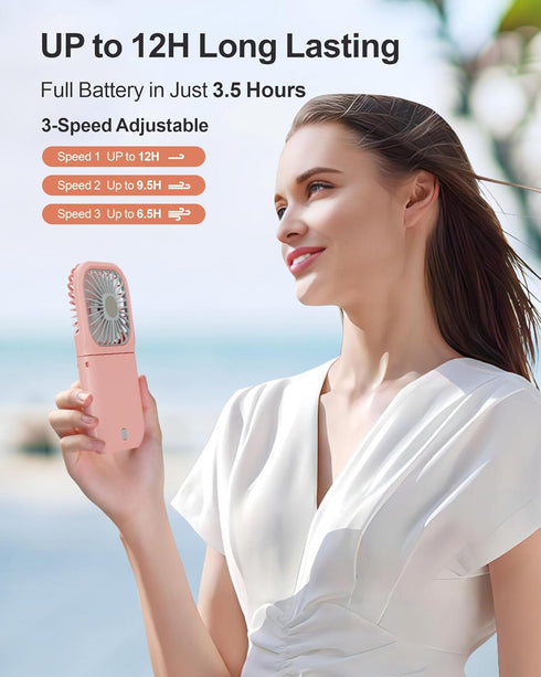 F-color Mini Handheld Fan Portable - Personal Fan Rechargeable Mini Fan USB Operated Cooling Fan Folding Power Bank Neck Travel Beach Summer Offic...