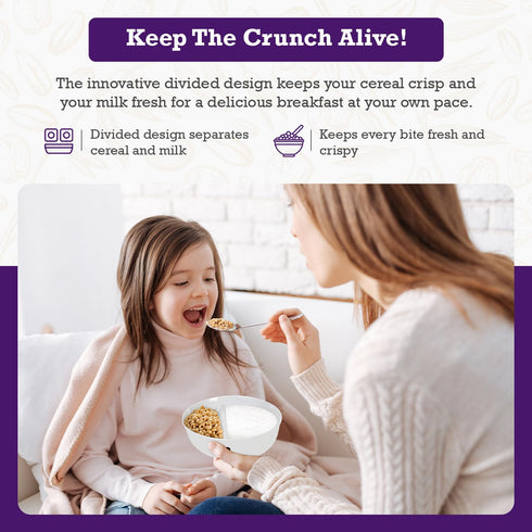 2 Pack - Just Crunch Anti-Soggy Cereal Bowl - Keeps Cereal Fresh & Crunchy | BPA Free | Microwave Safe | Ice Cream & Topping, Yogurt & Berries, Fr...