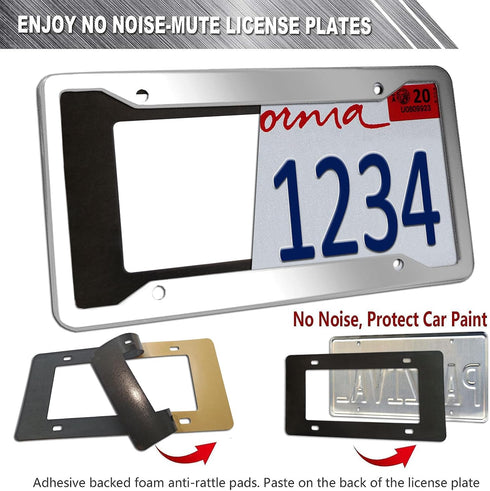 Aootf Stainless Steel License Plate Frames- Heavy Duty Polish Mirror Silver Car Tag Cover with Chrome Screw Caps, 4 Hole 2 Pack Front & Rear Holde...