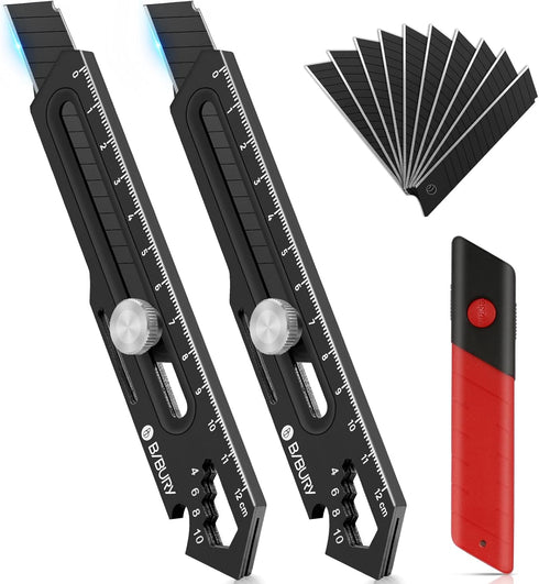 BIBURY 2 Pack Utility Knife, Heave Duty Full Stainless Steel Retractable Box Cutter with 10PCS replaceable Blades (18mm Wide), Multi-functional Ex...
